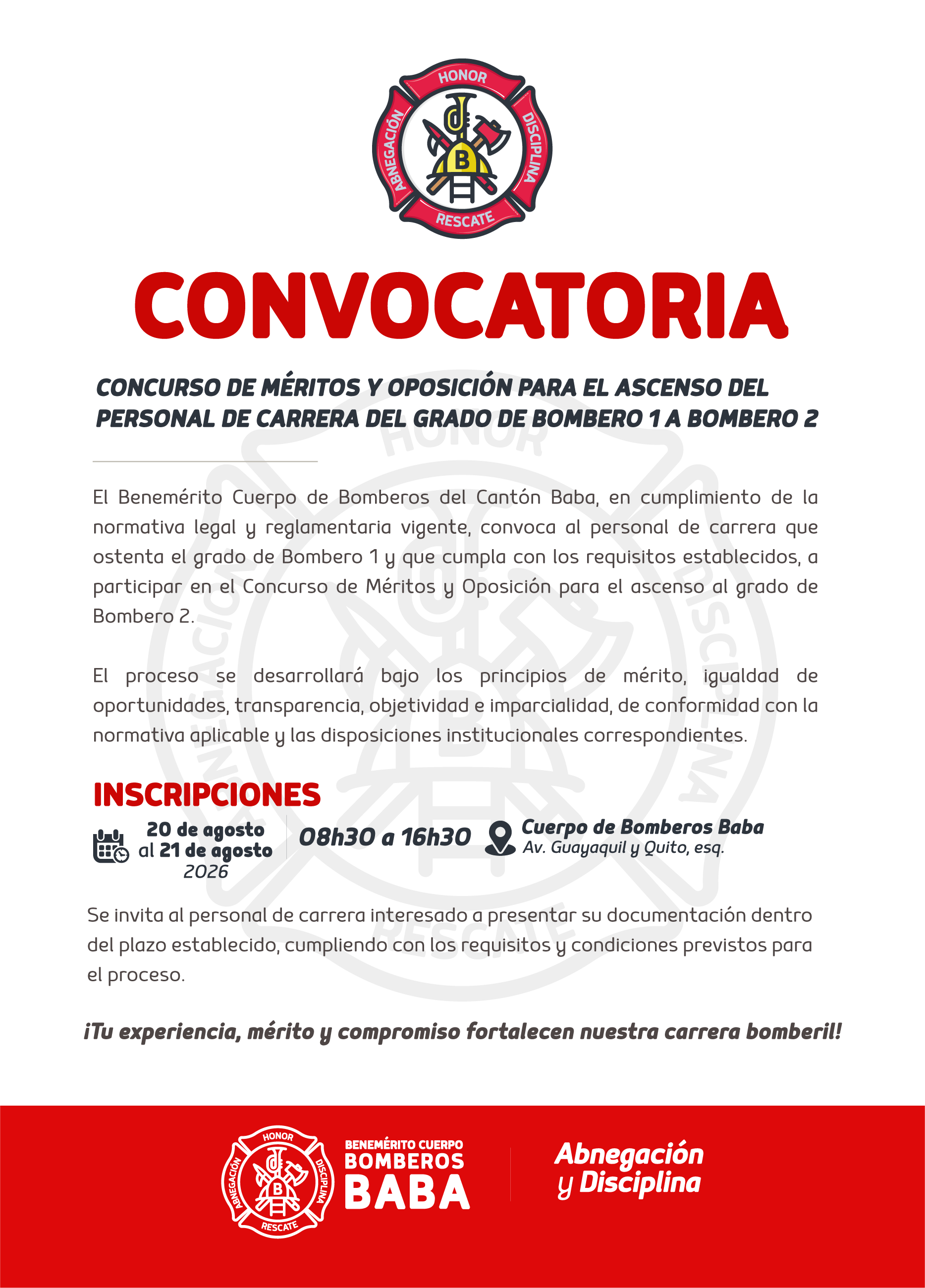 Convocatoria Ingreso a la Carrera Bomberil